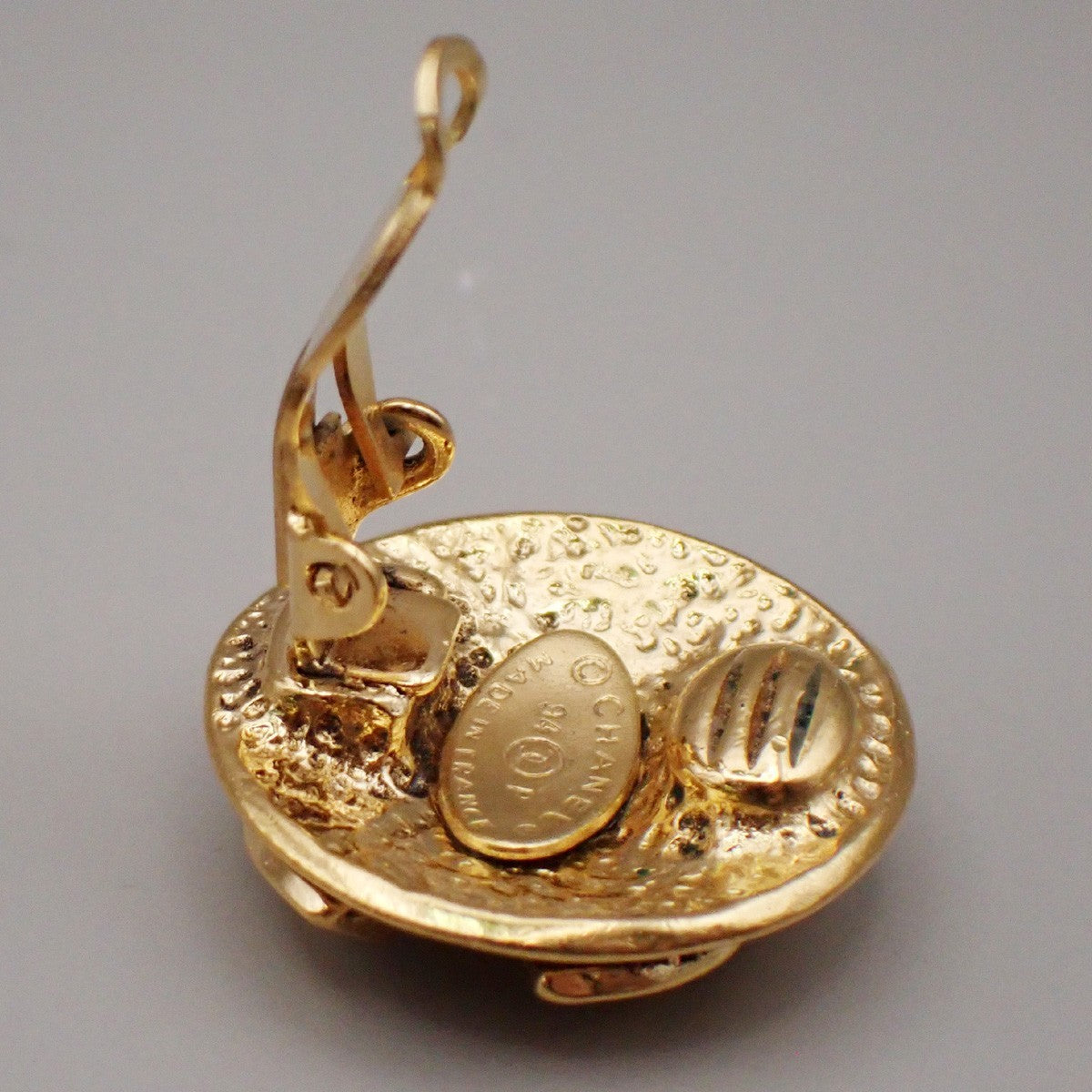 Chanel Vintage CC Logo Round Clip on Earrings Textured Metal