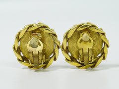 Chanel Vintage CC Round Clip-On Earrings Metal with Crystals