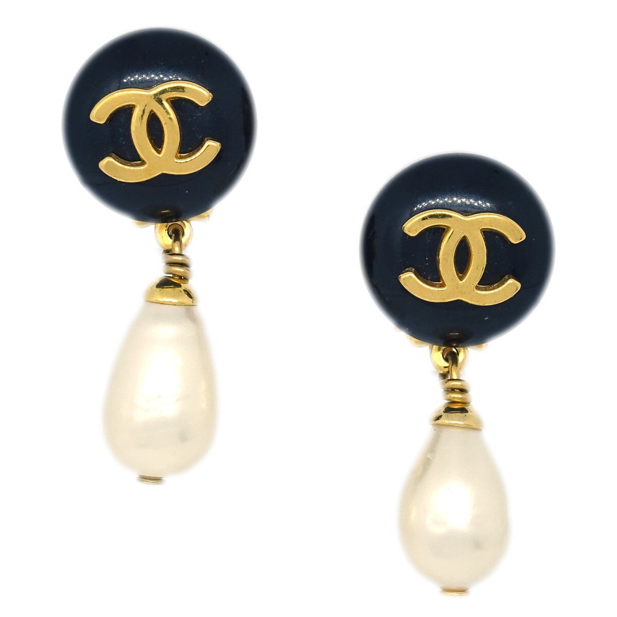 Chanel CC Dangle Earrings Metal with Faux Pearl