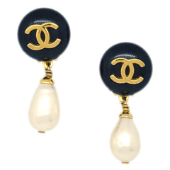 Chanel CC Dangle Earrings Metal with Faux Pearl