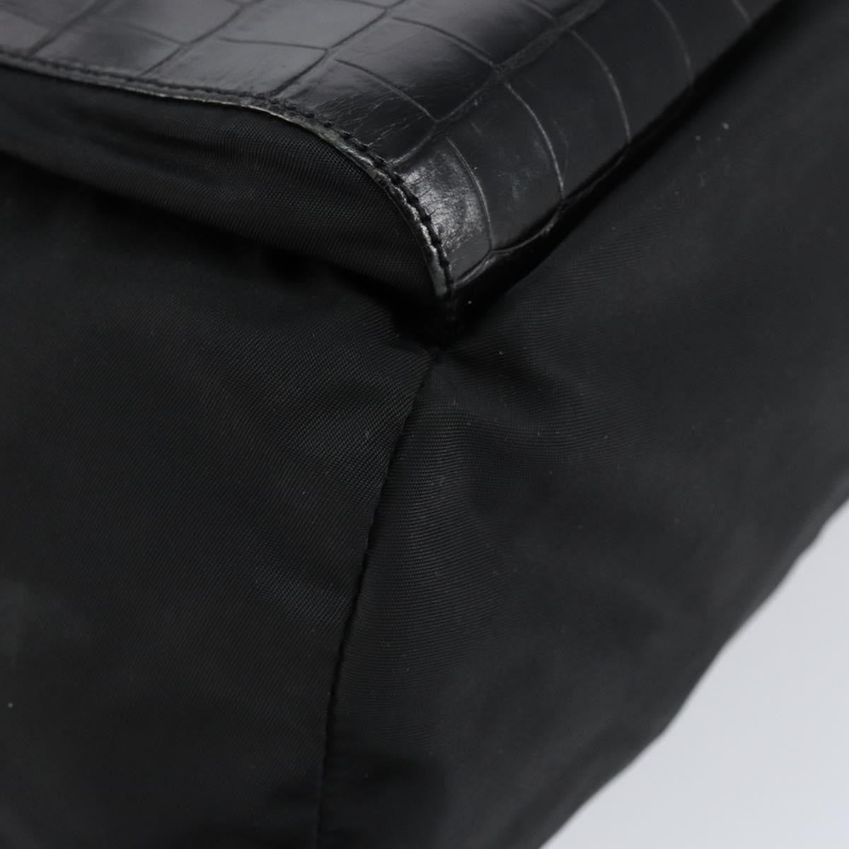 Prada Cinch Buckle Flap Backpack Tessuto with Crocodile Embossed Leather