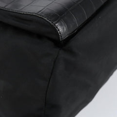 Prada Cinch Buckle Flap Backpack Tessuto with Crocodile Embossed Leather
