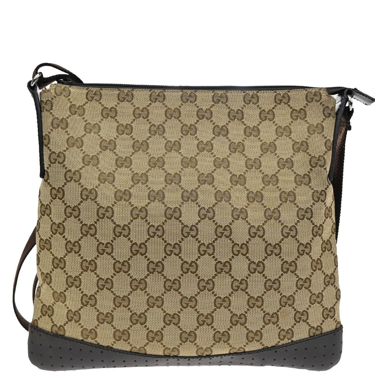 Gucci Zip Messenger Bag GG Canvas with Perforated Leather