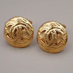 Chanel Vintage CC Logo Round Clip on Earrings Textured Metal