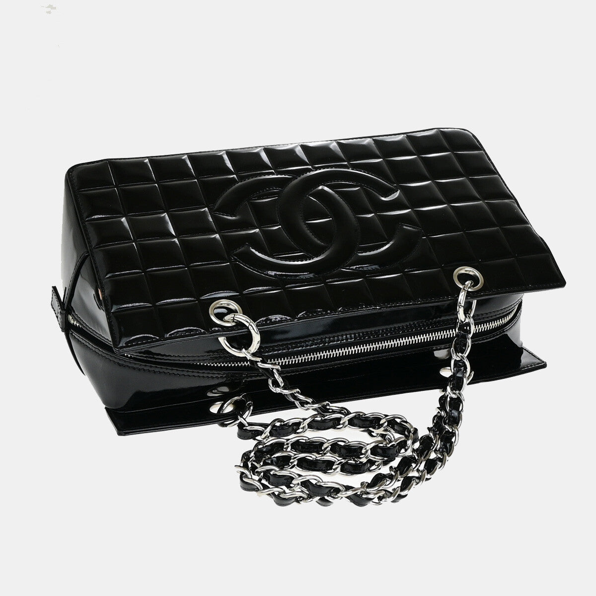 Chanel Chocolate Bar CC Zip Tote Quilted Patent