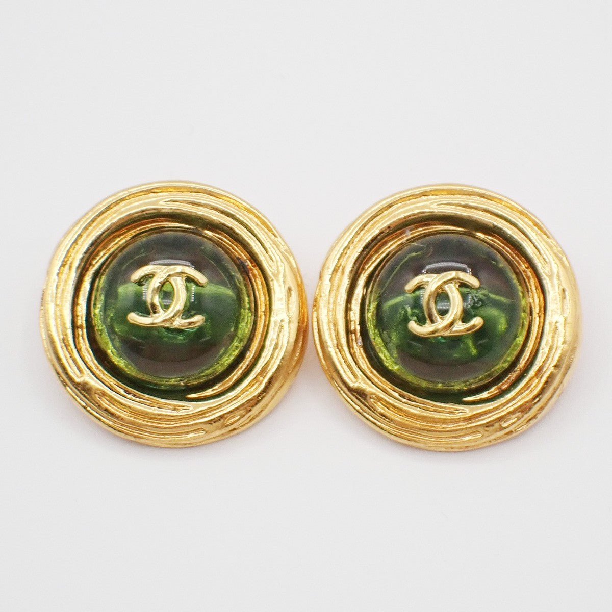 Chanel CC Button Clip-On Earrings Metal with Faux Pearl