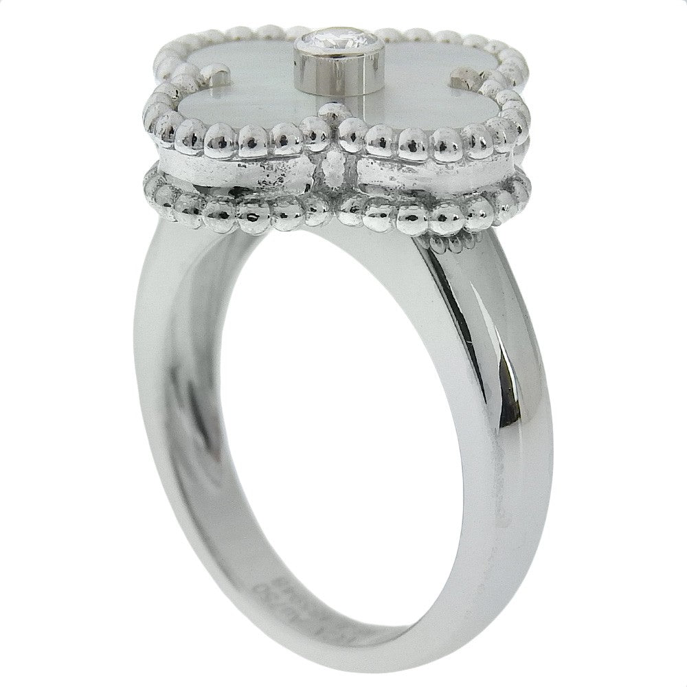 Van Cleef & Arpels Vintage Alhambra Ring 18K White Gold with Mother of Pearl and Diamond