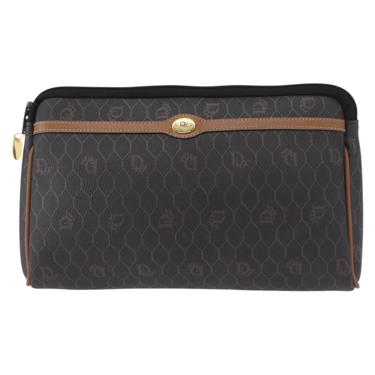 Christian Dior Vintage Honeycomb Zip Pouch Coated Canvas