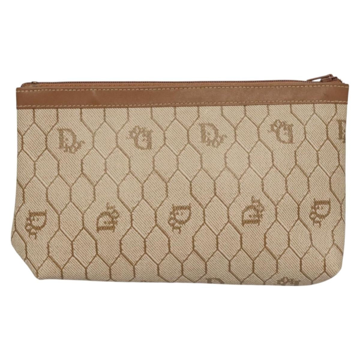 Christian Dior Vintage Honeycomb Zip Pouch Coated Canvas