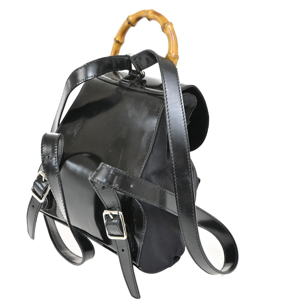 Gucci Vintage Bamboo Backpack Nylon and Patent Leather