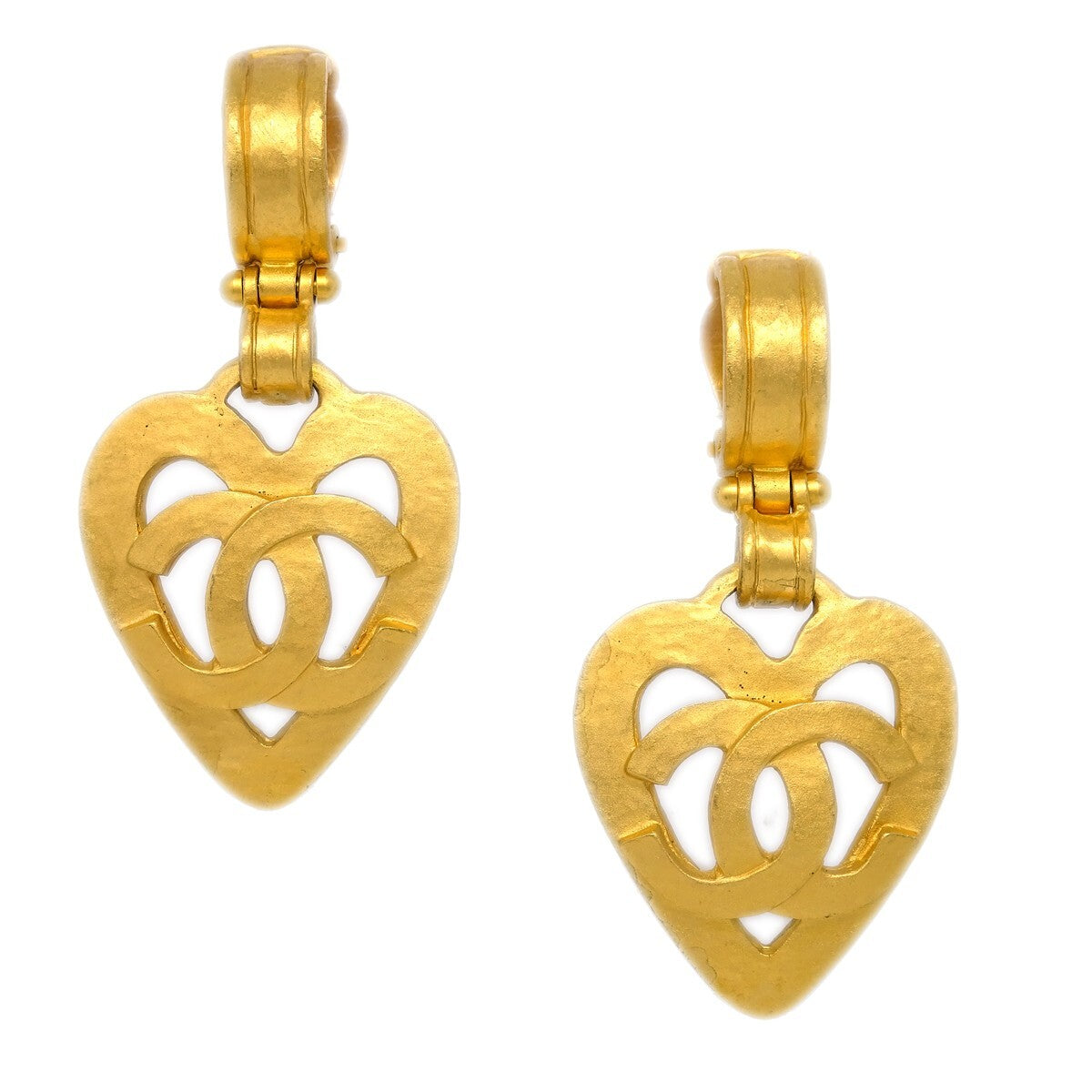 Chanel Vintage CC Heart Cut Out Drop Clip-On Earrings Metal