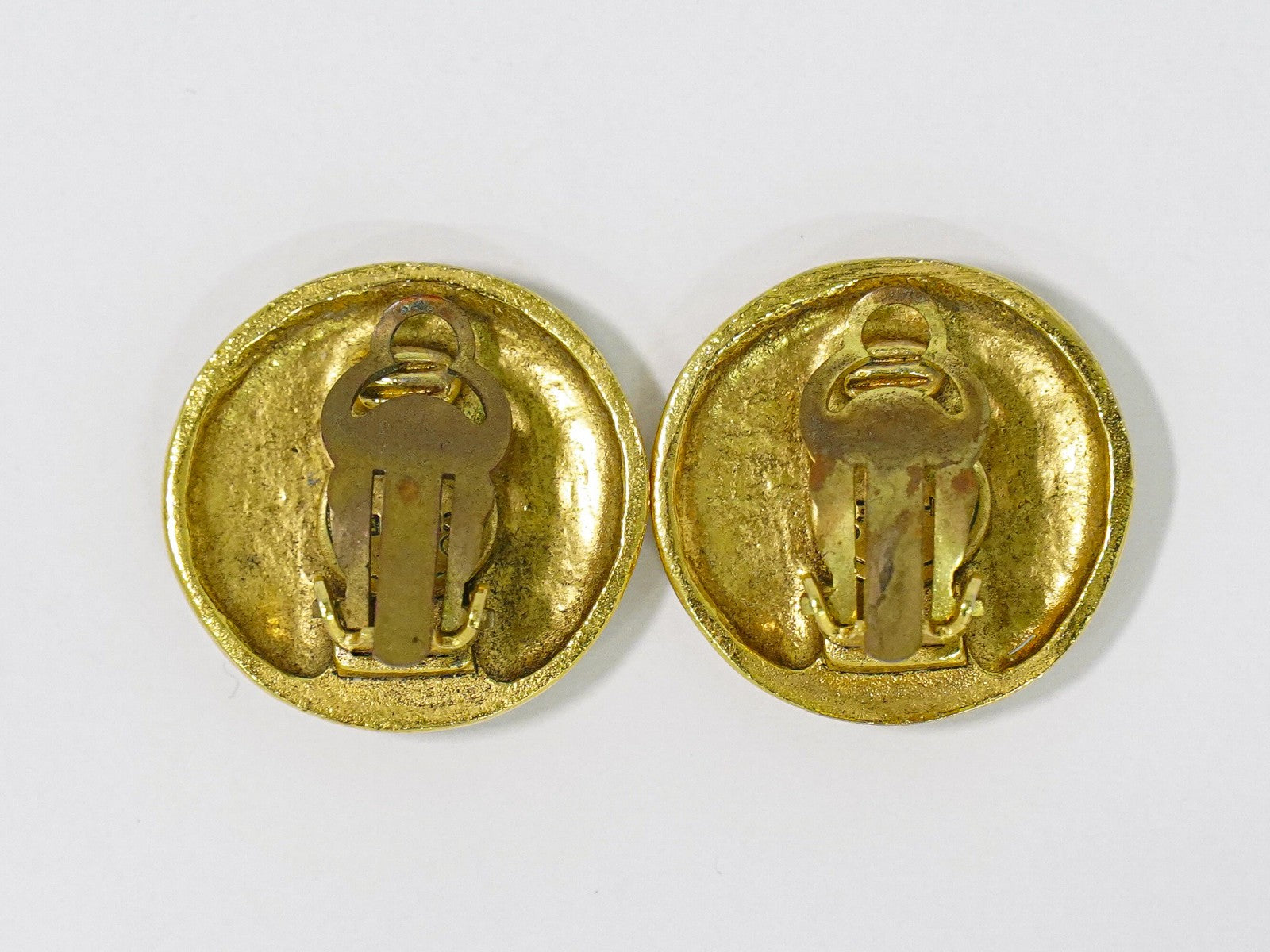 Chanel Vintage CC Logo Round Clip on Earrings Textured Metal