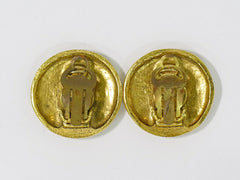 Chanel Vintage CC Logo Round Clip on Earrings Textured Metal