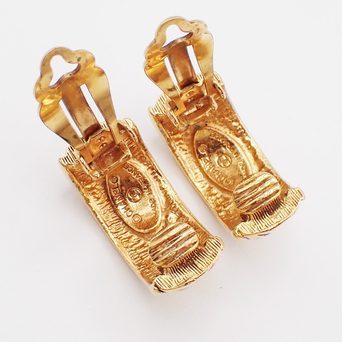 Chanel CC Quilted Hoop Earrings Gold Plated