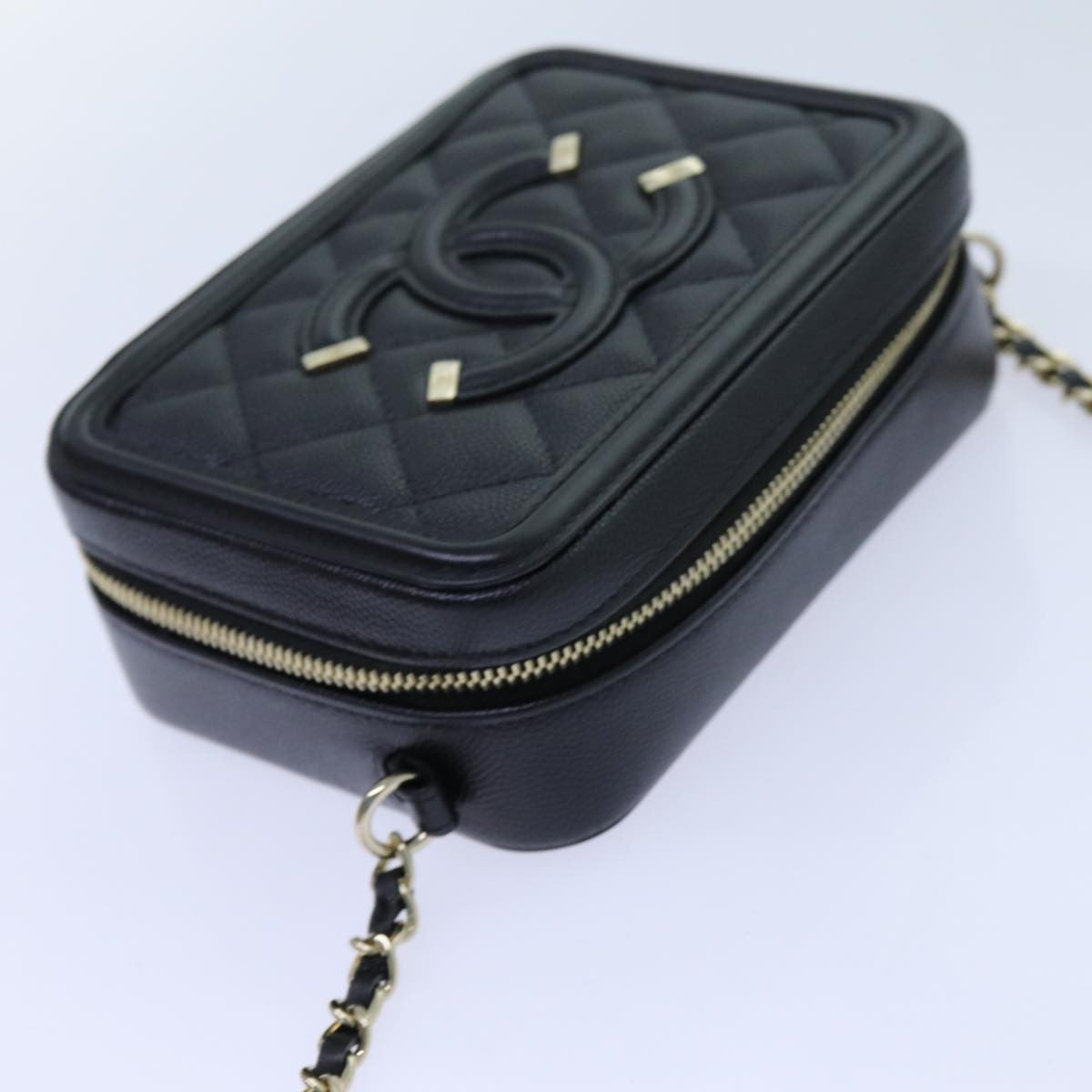 Chanel Filigree Vanity Clutch with Chain Quilted Caviar