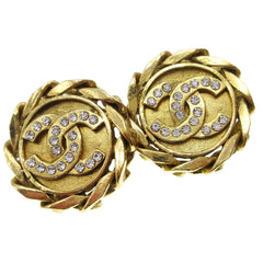 Chanel CC Button Clip-On Earrings Metal with Faux Pearl