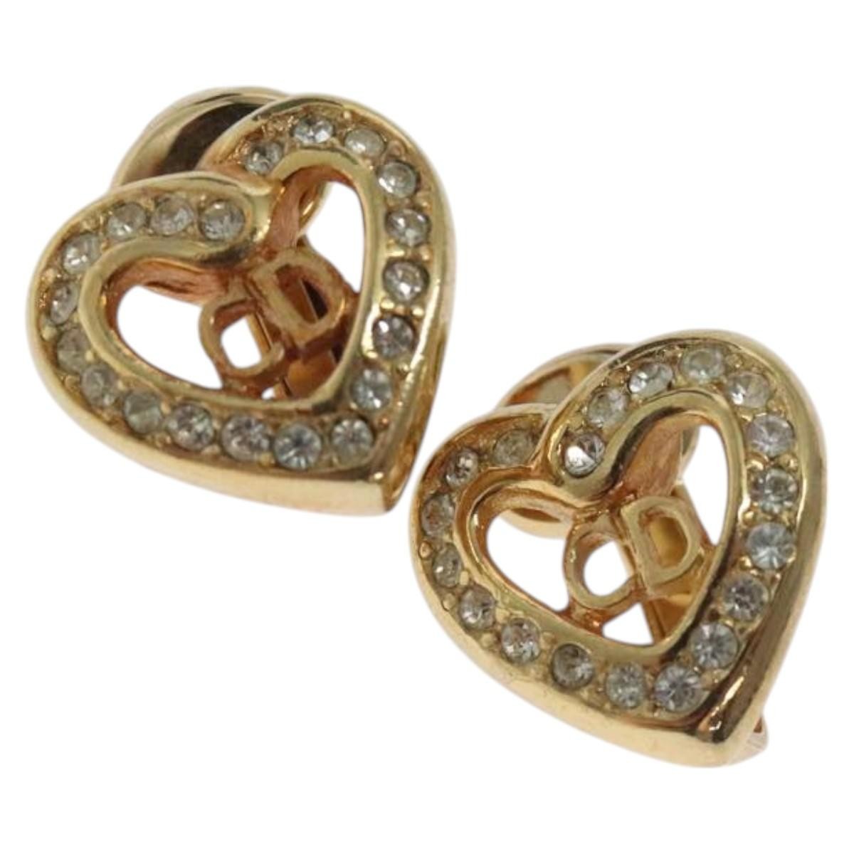 Christian Dior CD Heart Clip-on Earrings Metal and Crystals