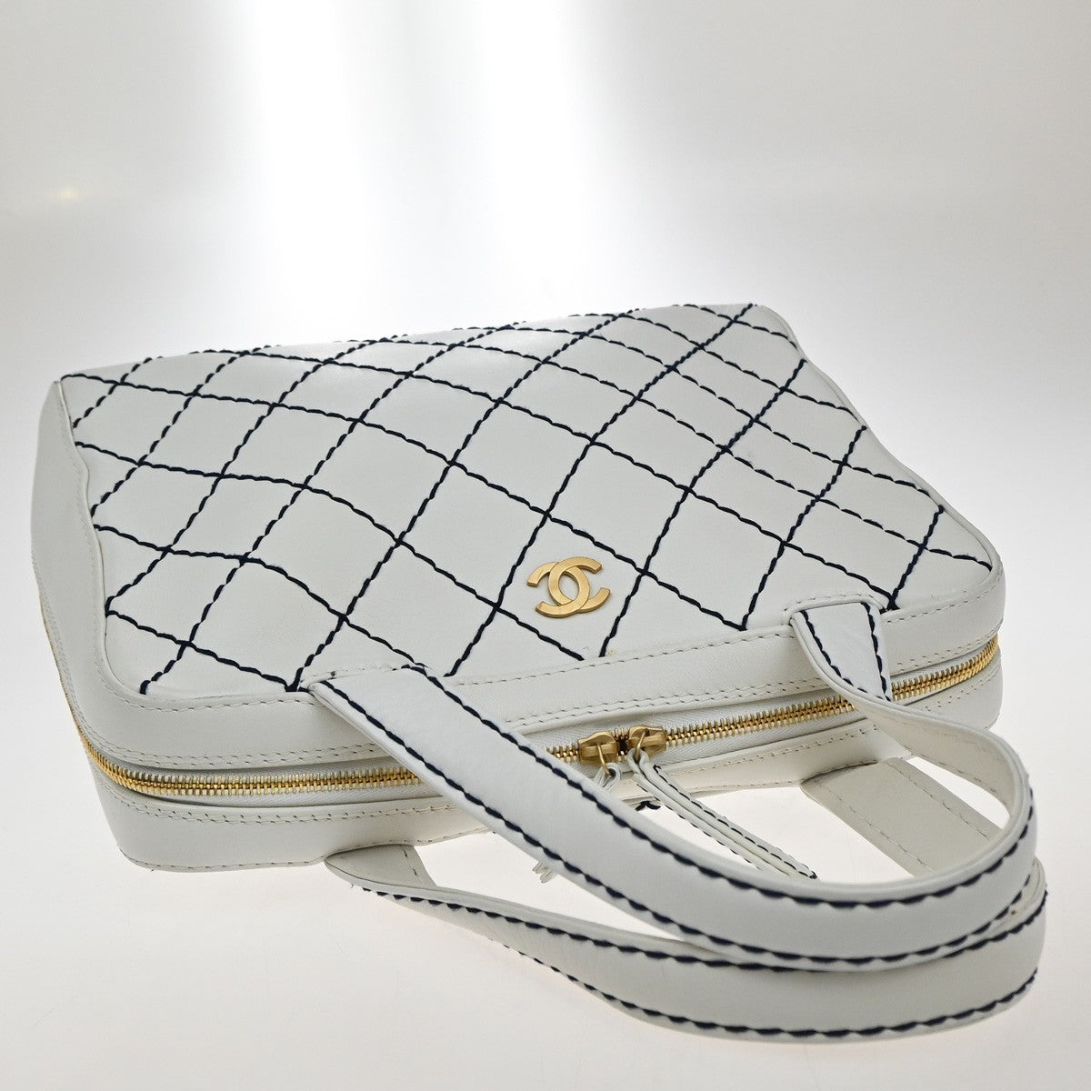 Chanel Surpique Zip Around Satchel Quilted Leather