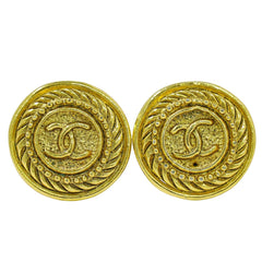 Chanel Vintage CC Logo Round Clip on Earrings Textured Metal