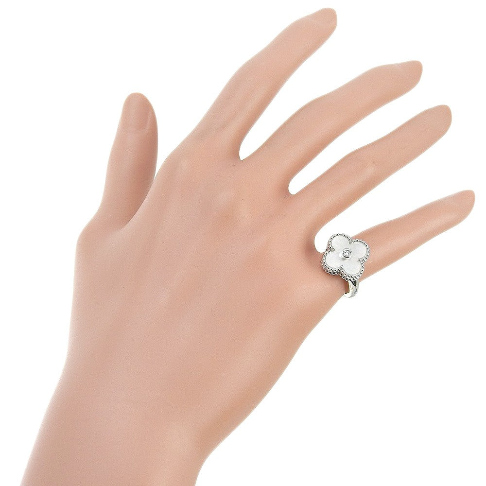 Van Cleef & Arpels Vintage Alhambra Ring 18K White Gold with Mother of Pearl and Diamond