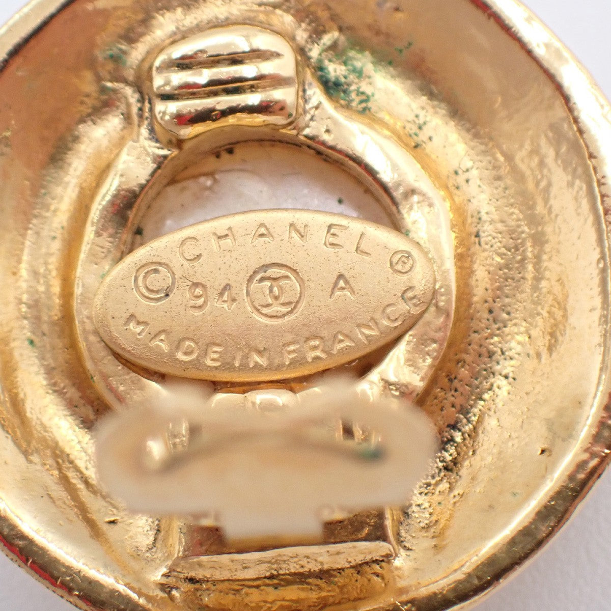 Chanel Vintage Round Clip-On Earrings Metal with Faux Pearl