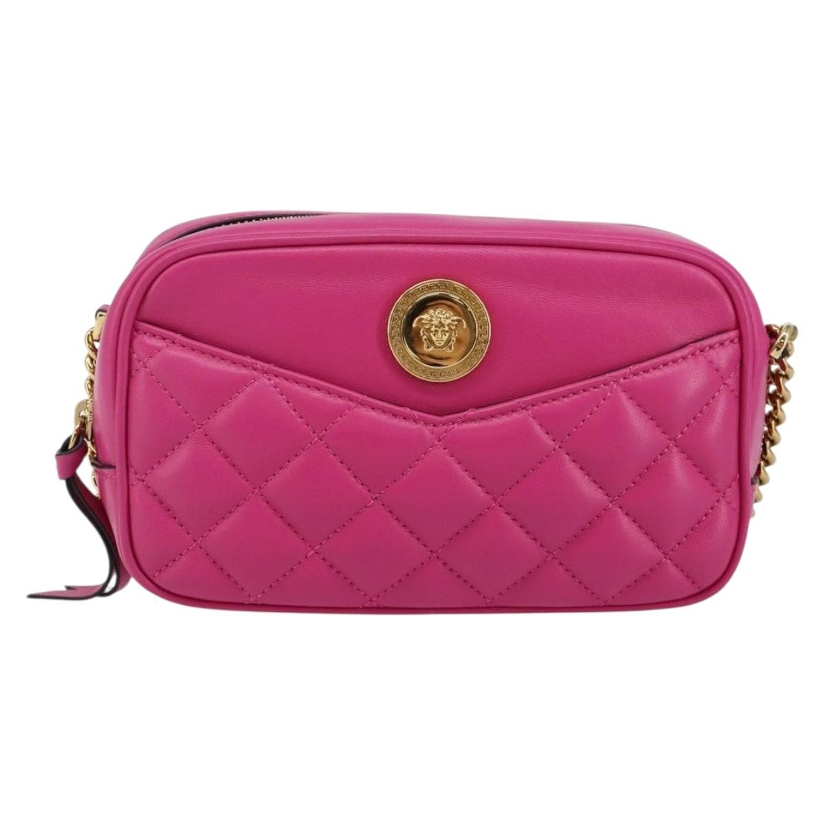 Versace Medusa Icon Front Slip Pocket Camera Bag Quilted Leather