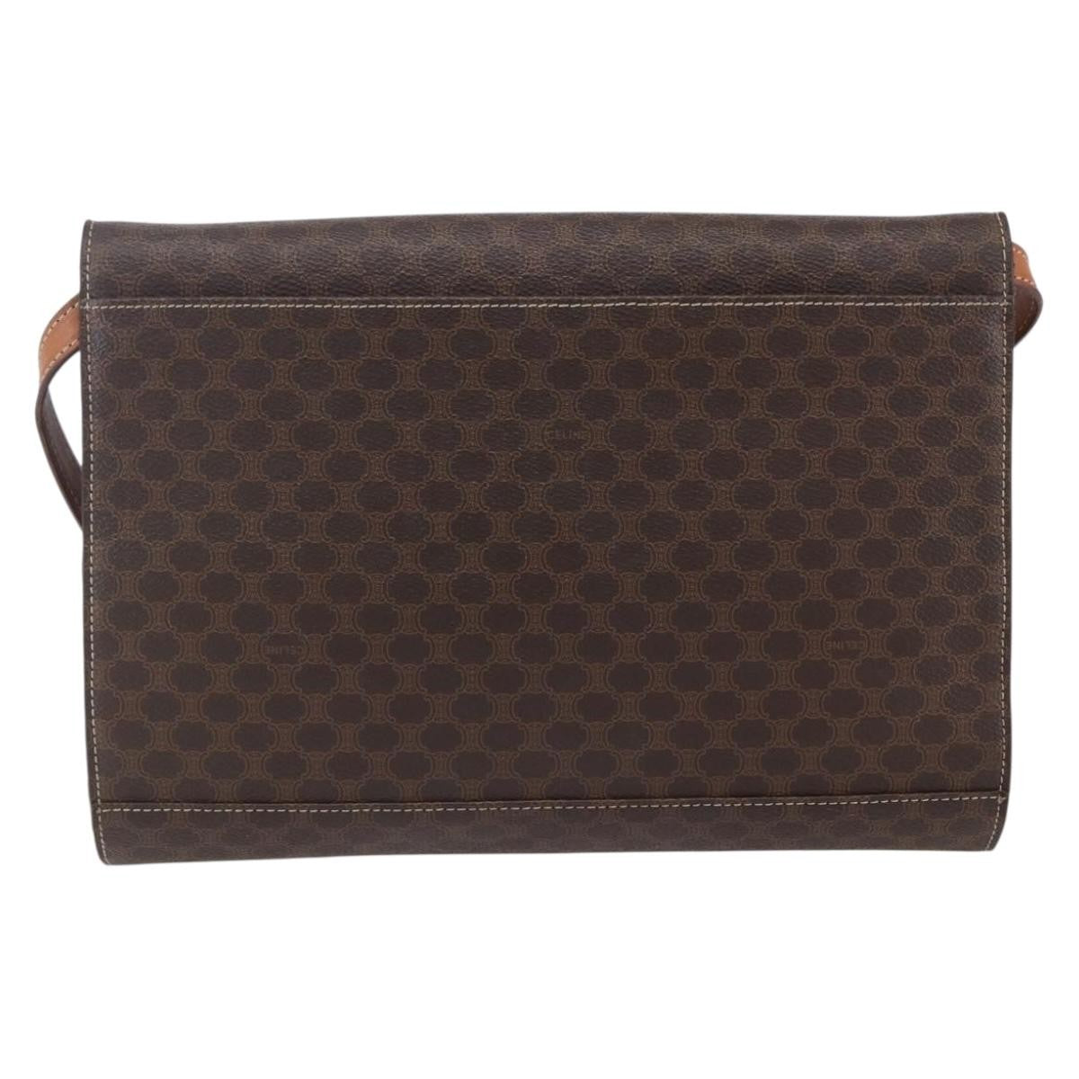 Celine Vintage Macadam Circle Logo Shoulder Bag Canvas and Leather