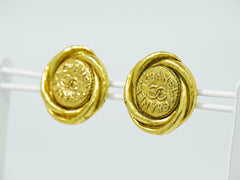 Chanel Vintage CC Round Clip-On Earrings Metal