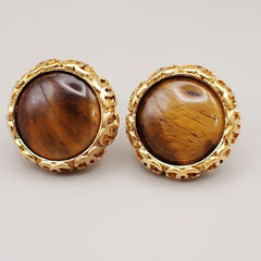 Chanel Vintage CC Round Button Clip-On Earrings Metal and Wood