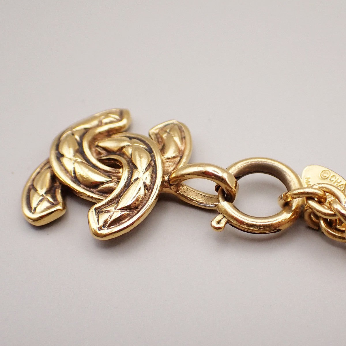 Chanel Vintage Quilted CC Pendant Necklace Metal