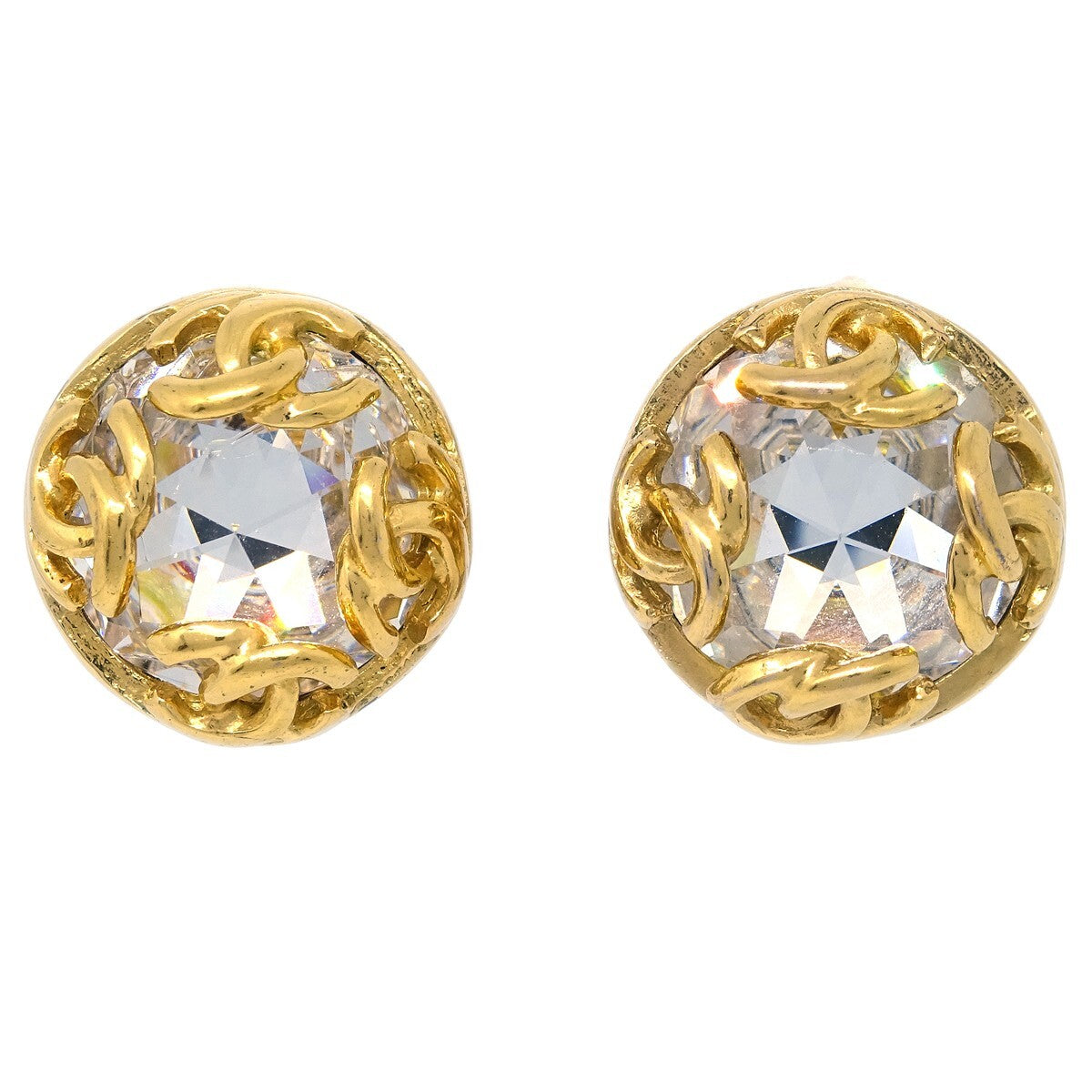 Chanel CC Round Earrings Metal and Crystal
