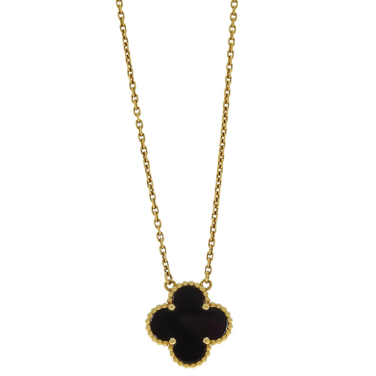 Van Cleef & Arpels Vintage Alhambra Pendant Necklace 18K Yellow Gold and Onyx