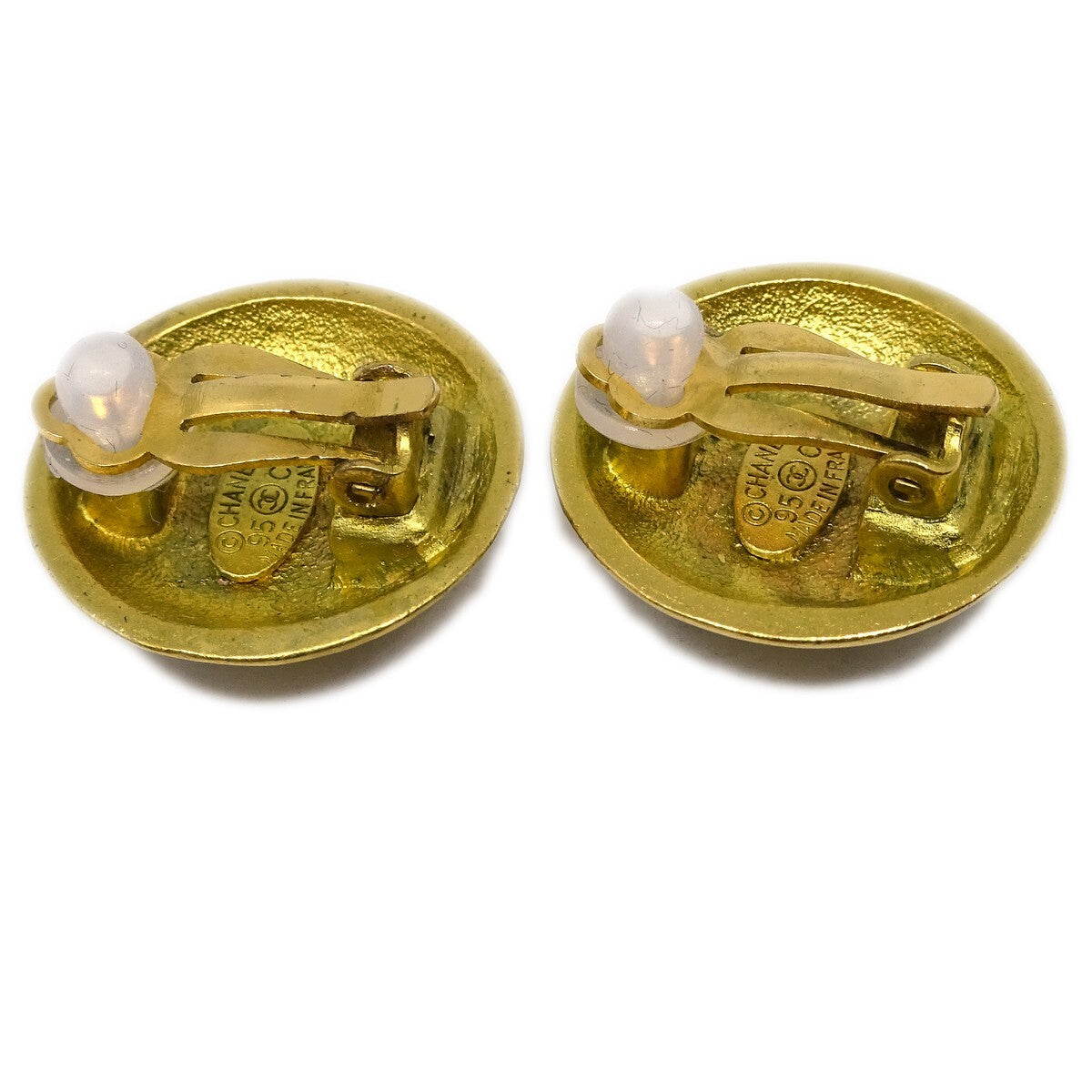 Chanel Vintage CC Round Button Clip-On Earrings Metal