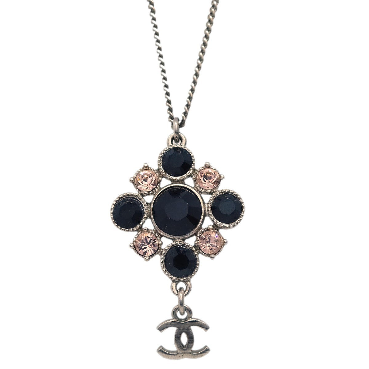 Chanel CC Cluster Drop Pendant Necklace Metal with Crystals