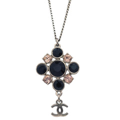 Chanel CC Cluster Drop Pendant Necklace Metal with Crystals