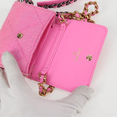 Chanel 19 Flap Coin Purse With Chain Quilted Denim