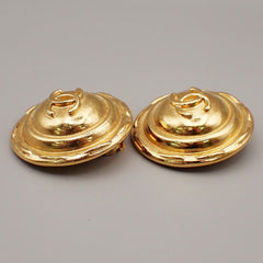 Chanel Vintage CC Round Button Clip-On Earrings Metal