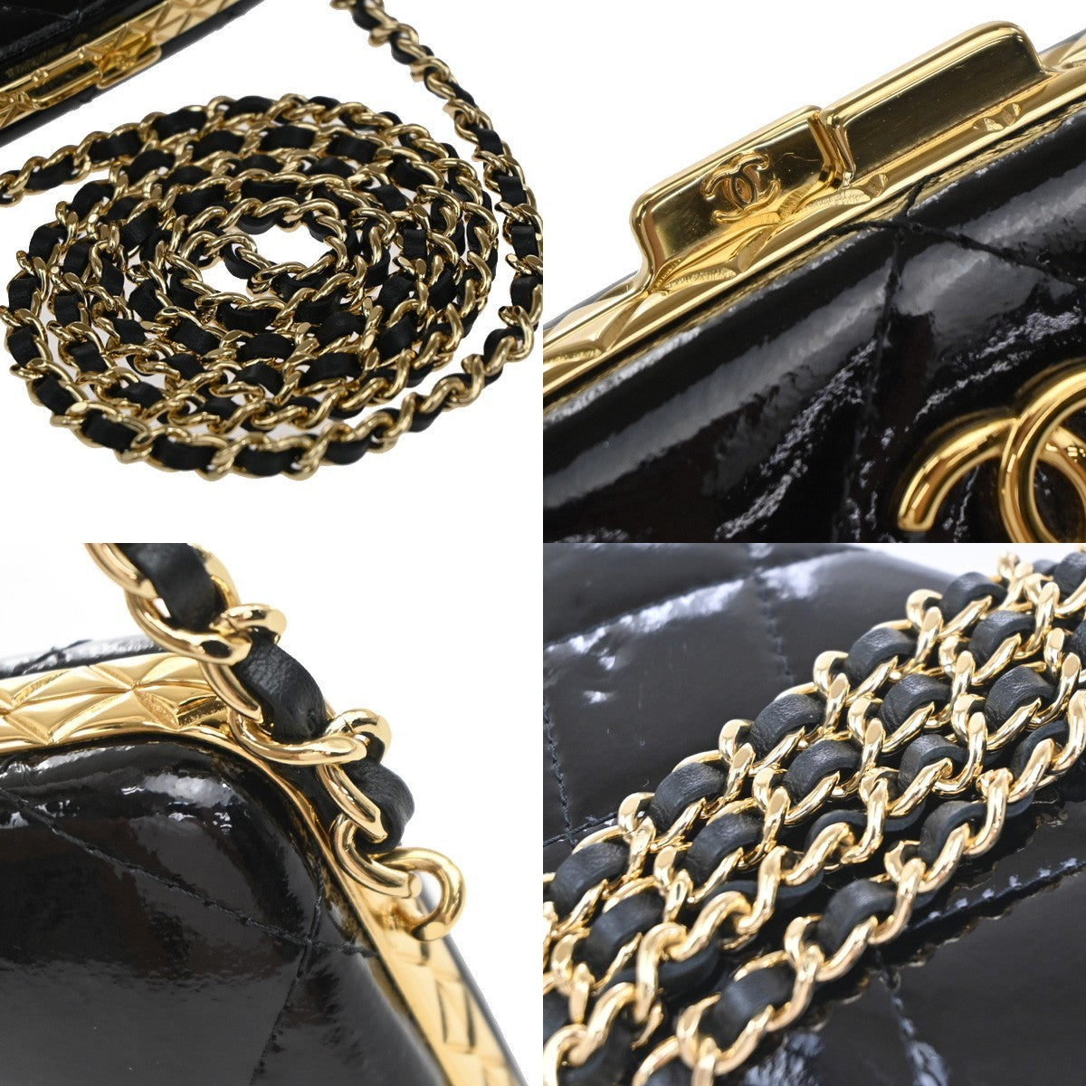 Chanel Framed Box Clutch with Chain Quilted Patent