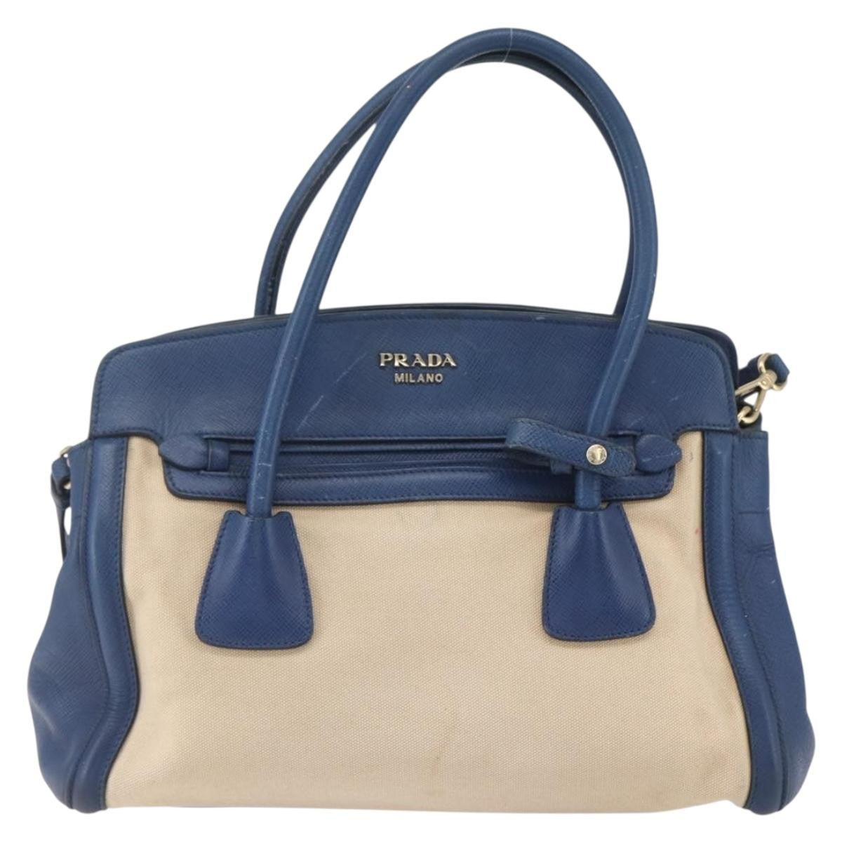 Prada Cuir Frame Convertible Tote Canvas and Saffiano Leather