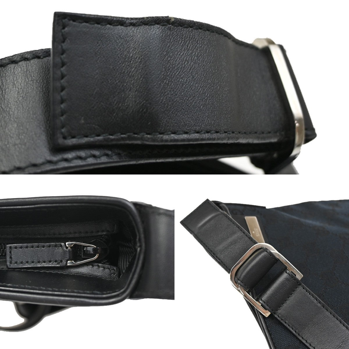 Gucci Vintage Flat Messenger Bag GG Canvas and Leather