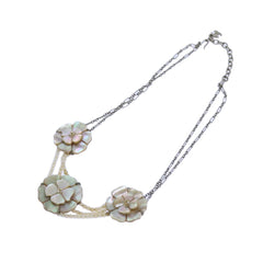 Chanel Camellia CC Long Necklace Metal with Faux Pearls