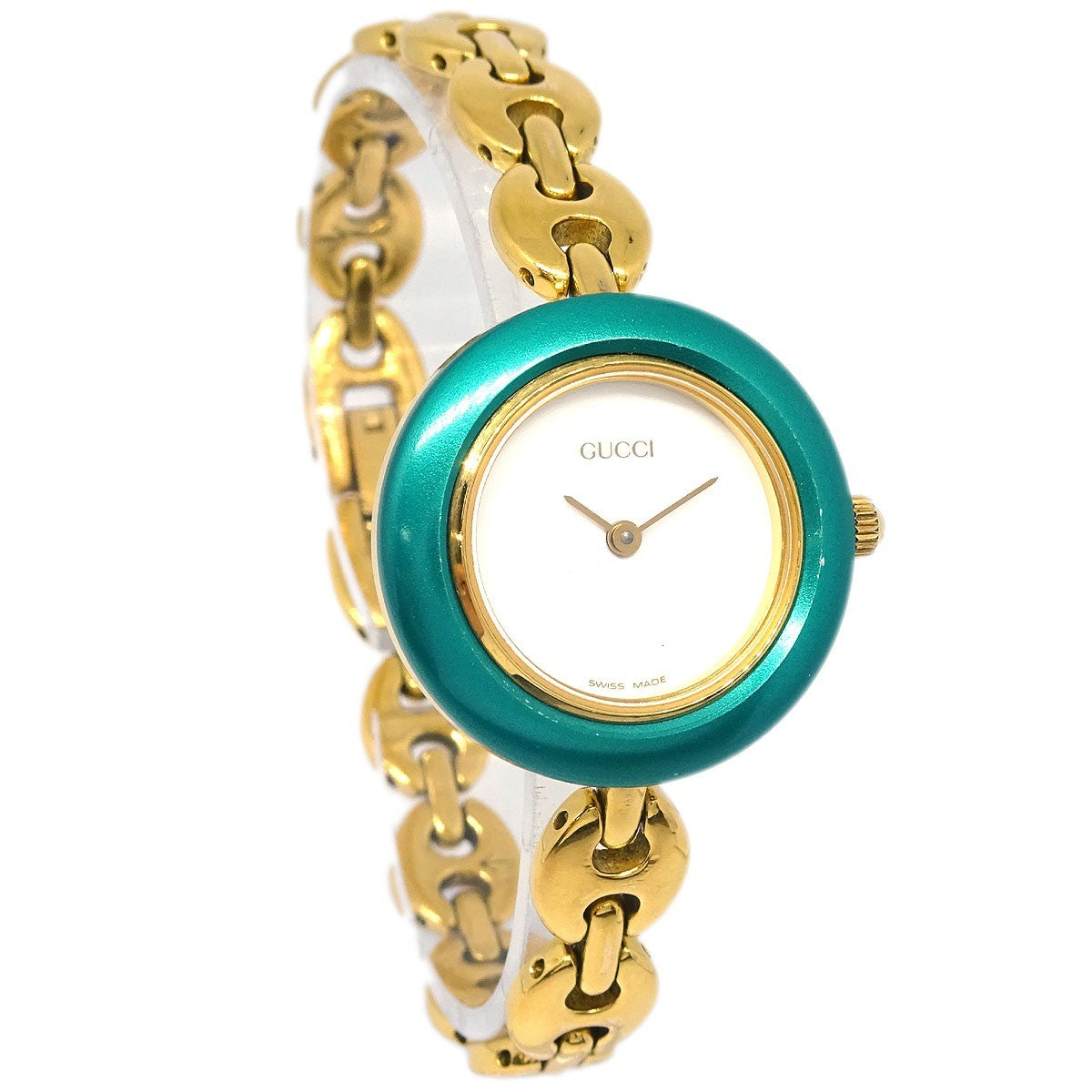 Gucci 1100 Interchangeable Bezel Bangle Quartz Watch Plated Metal with Plastic