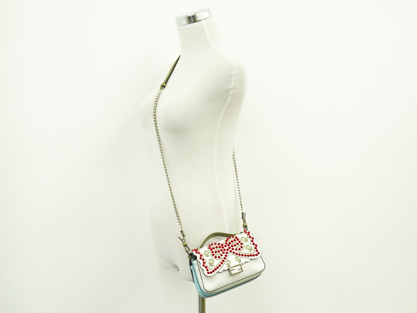 Fendi Double Baguette Embroidered Studded Leather