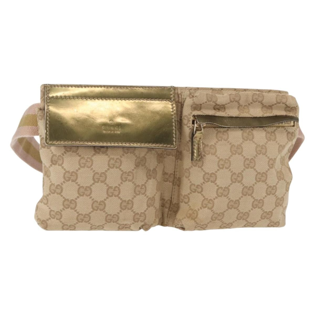 Gucci Vintage Double Belt Bag GG Canvas with Leather
