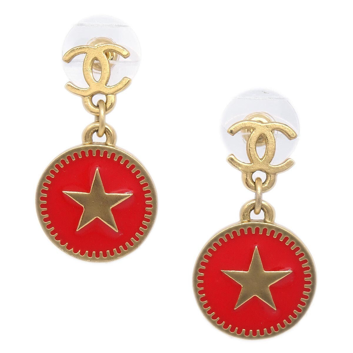 Chanel CC Star Dangle Earrings Metal with Enamel