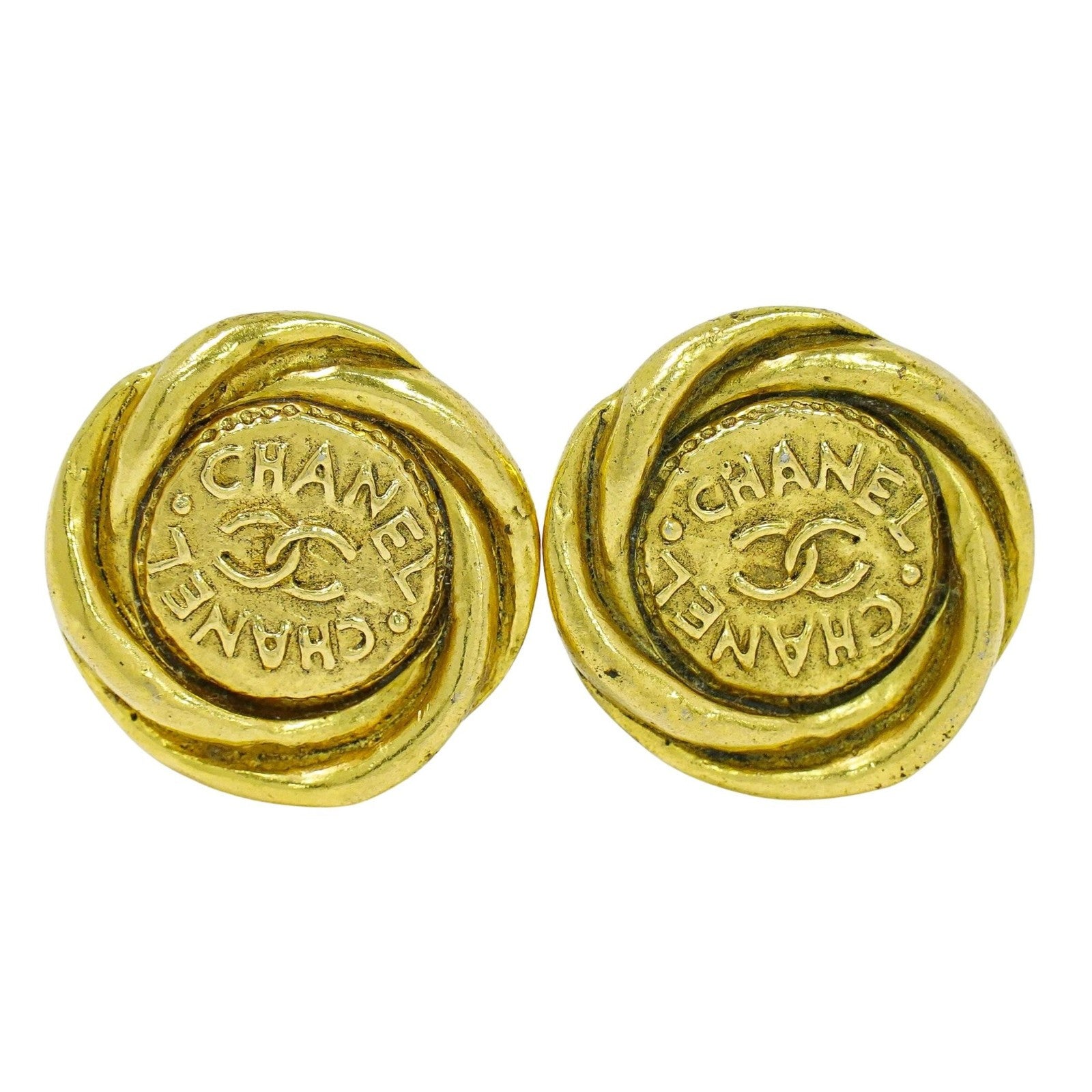 Chanel Vintage CC Round Clip-On Earrings Metal