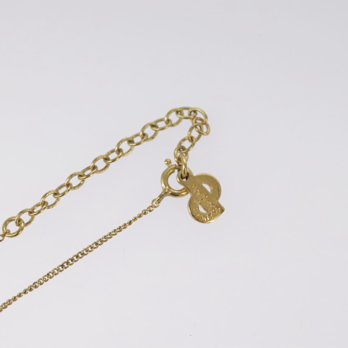 Christian Dior Vintage Logo Round Pendant Necklace Metal and Crystals