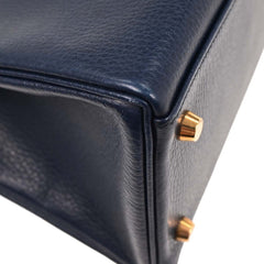 Hermes Kelly Handbag Blue Ardennes with Gold Hardware