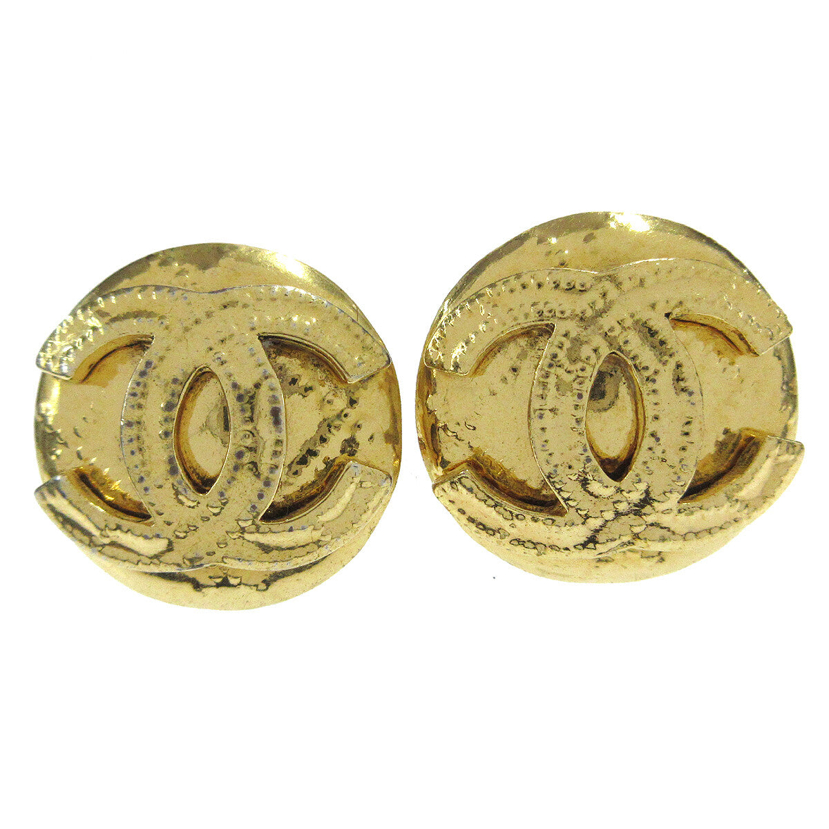 Chanel Vintage CC Round Clip-On Earrings Metal