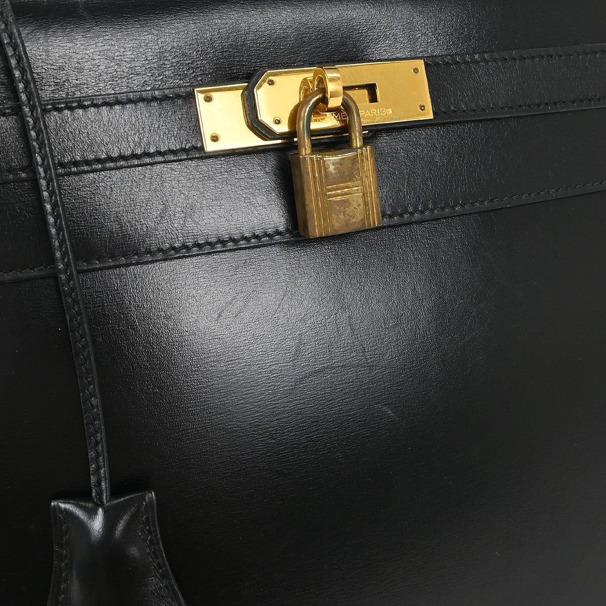 Hermes Kelly Handbag Black Box Calf with Gold Hardware